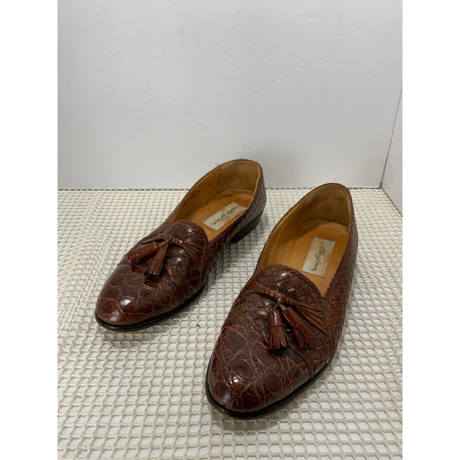 Mezlan Genuine Crocodile Woven Tassel Loafers Mens Size 8 Brown